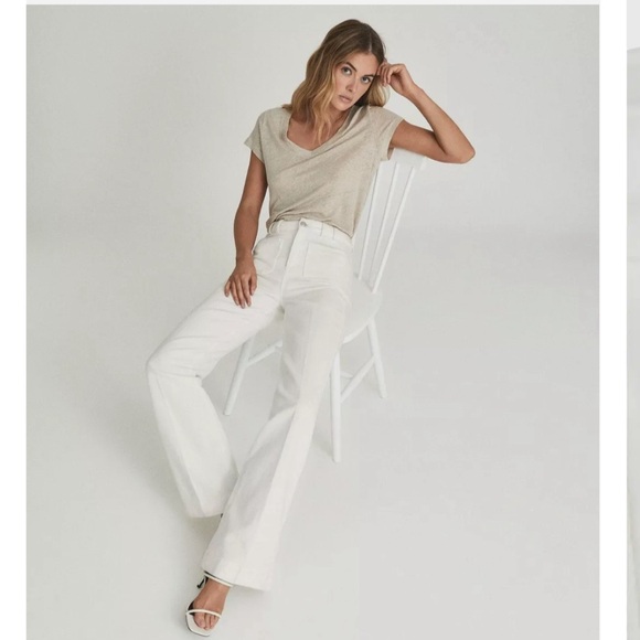 REISS Isa High Waisted Cotton Denim Flared Jeans white 27 - Picture 2 of 8